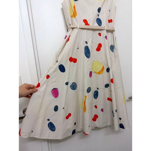 Akris Fruit Print Shirt Dress Cotton Beige Gray Greige Rainbow Colorful Belted 6 - Picture 13 of 16